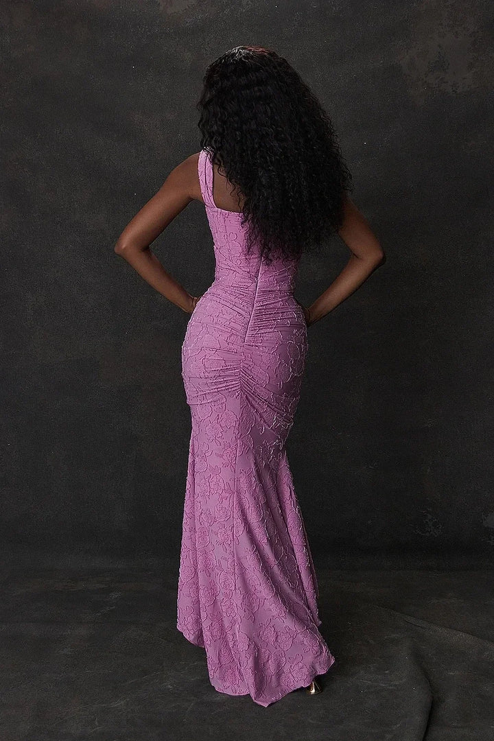 Wilma Ruched Lace Midi Evening Dress
