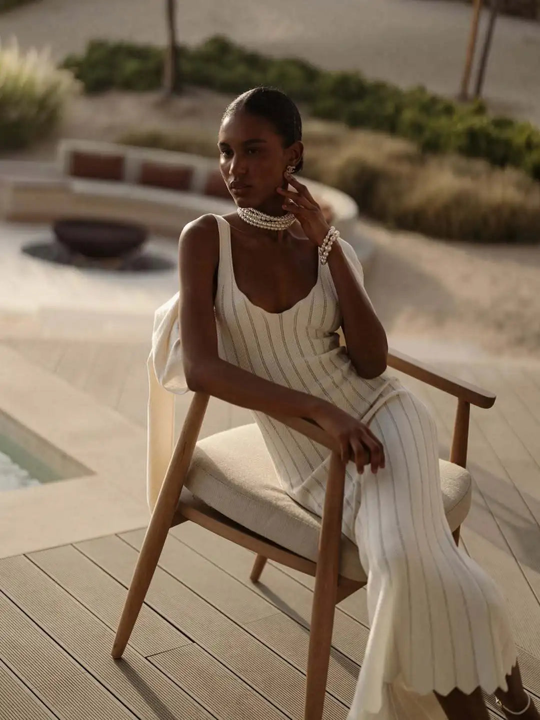 Dion White Ribbed Knit Midi Dress