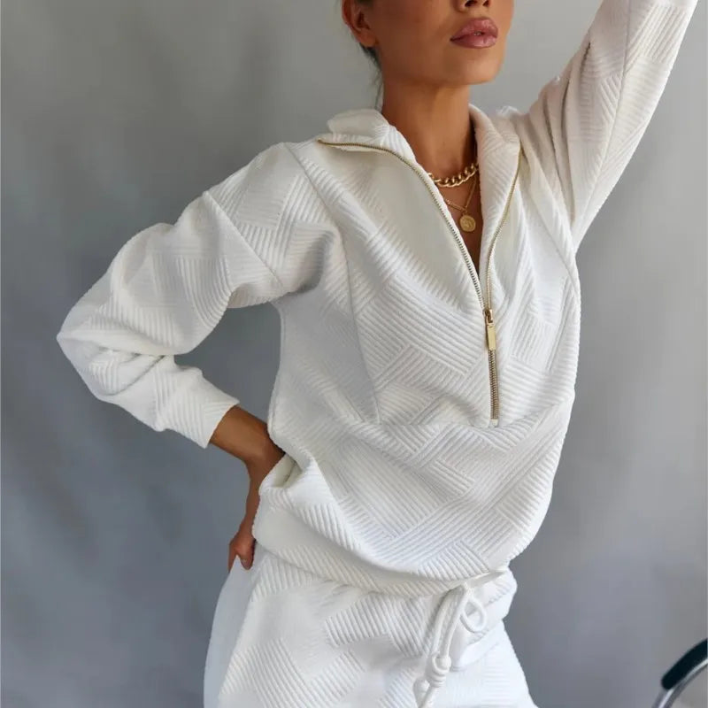 Rose Textured Zip-Up Lounge Set