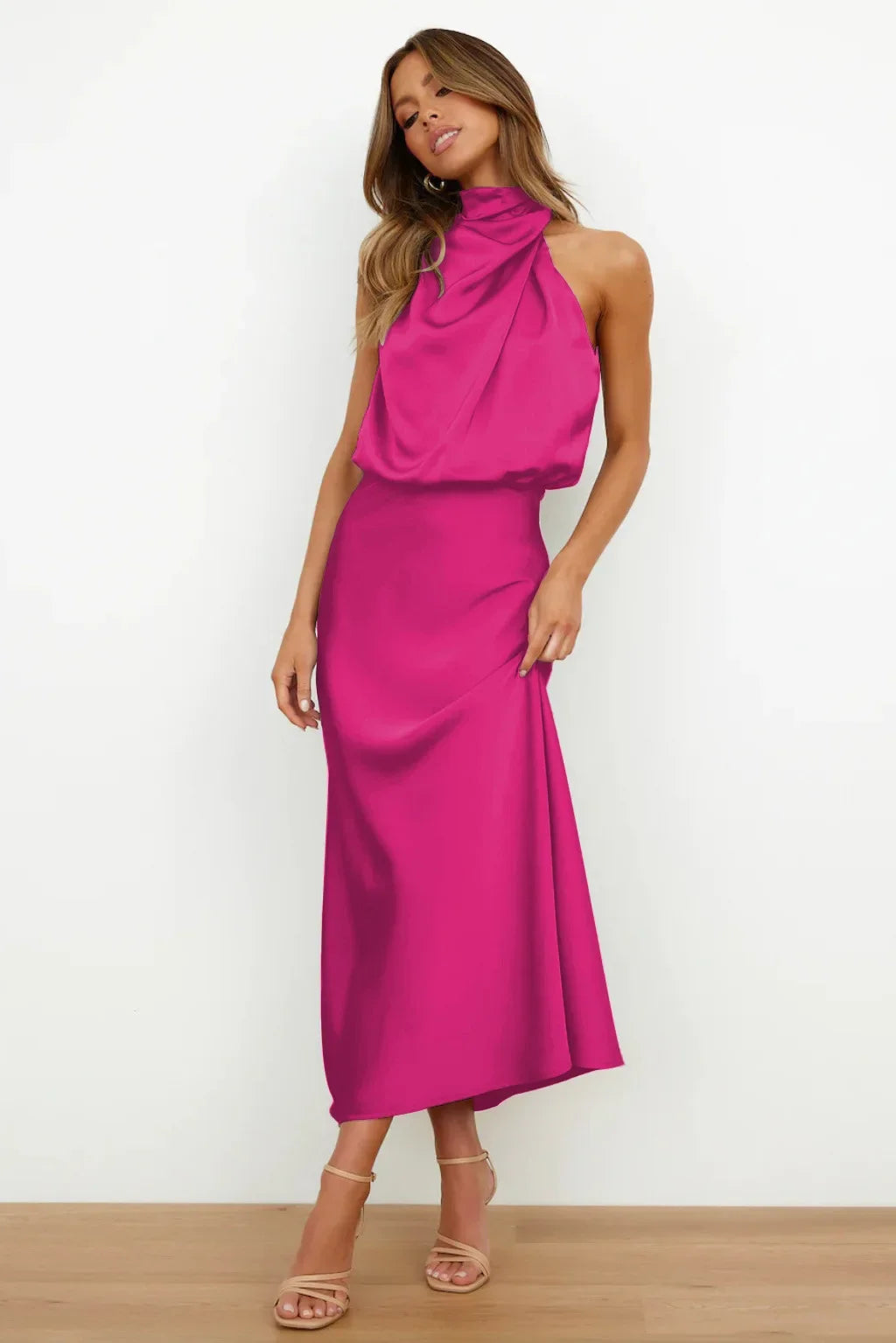 Lillibeth Elegant Halter Neck Midi Dress