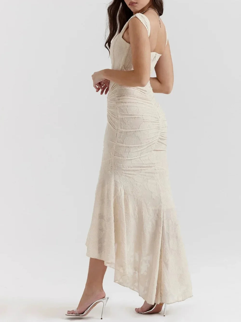 Wilma Ruched Lace Midi Evening Dress