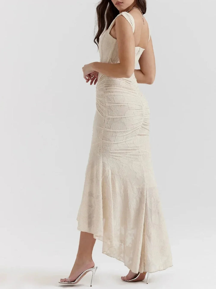 Wilma Ruched Lace Midi Evening Dress
