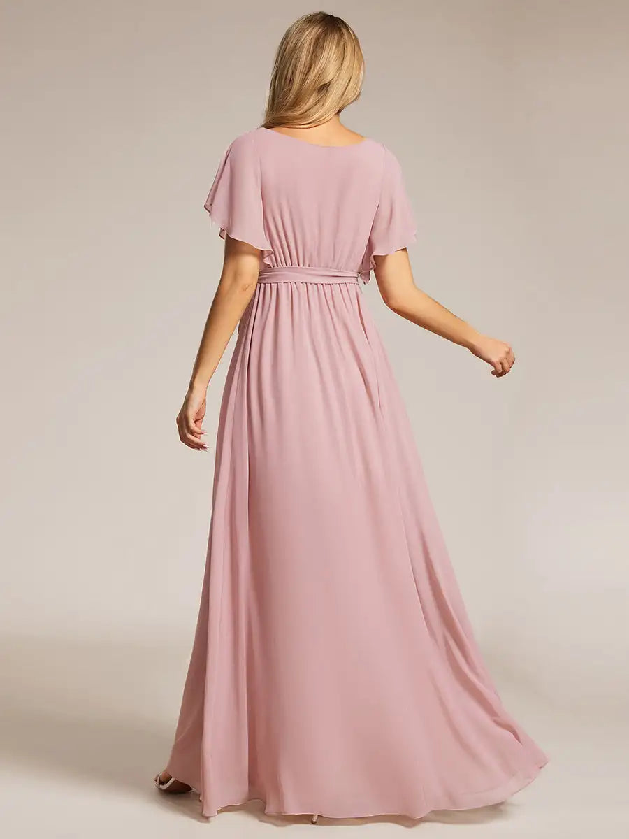 Chrishelle Chiffon Maxi Dress with Flutter Sleeves