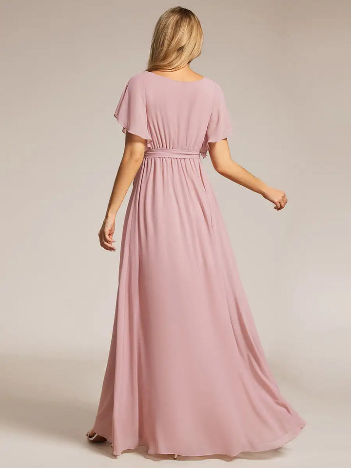 Chrishelle Chiffon Maxi Dress with Flutter Sleeves
