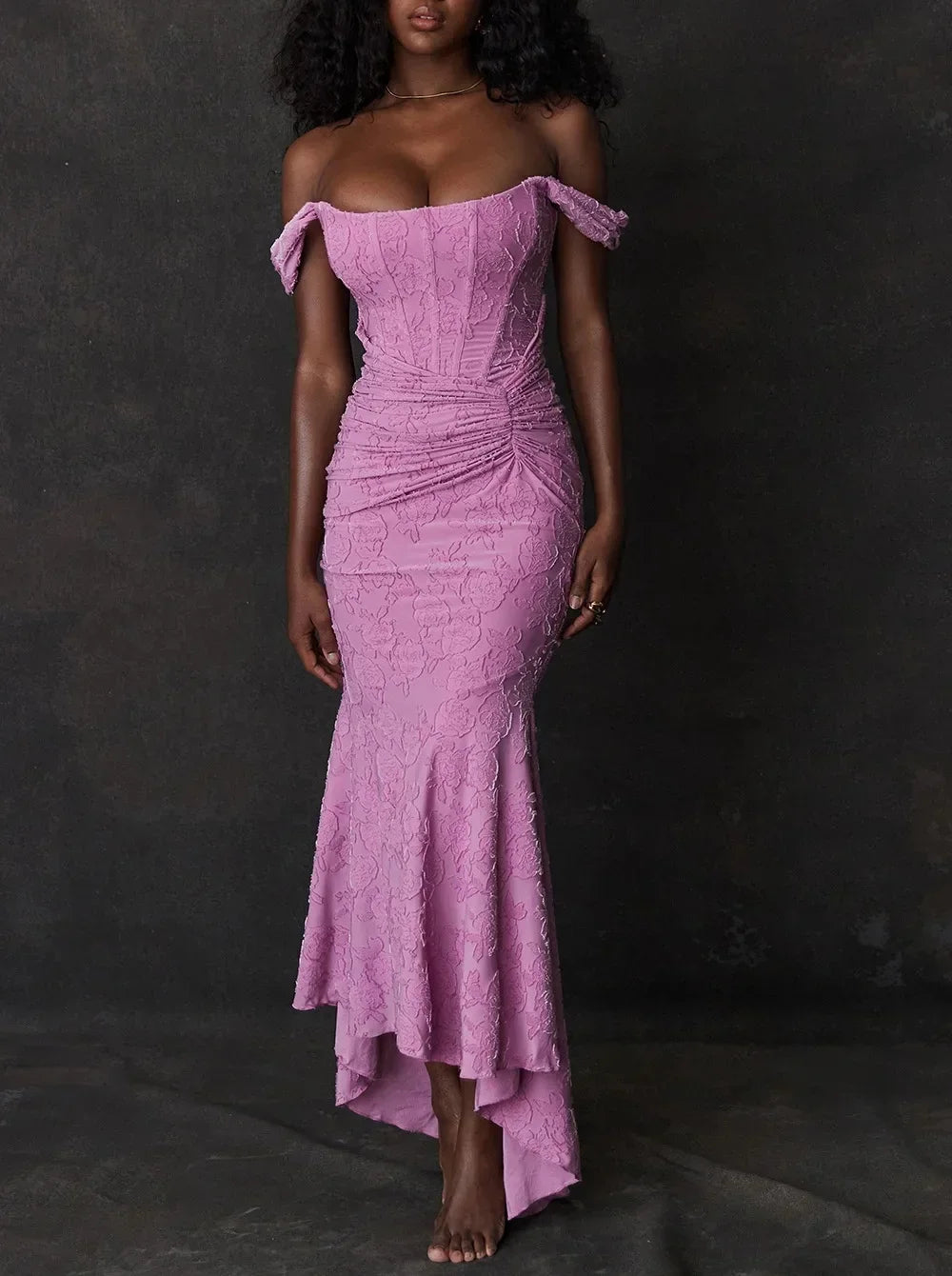 Wilma Ruched Lace Midi Evening Dress
