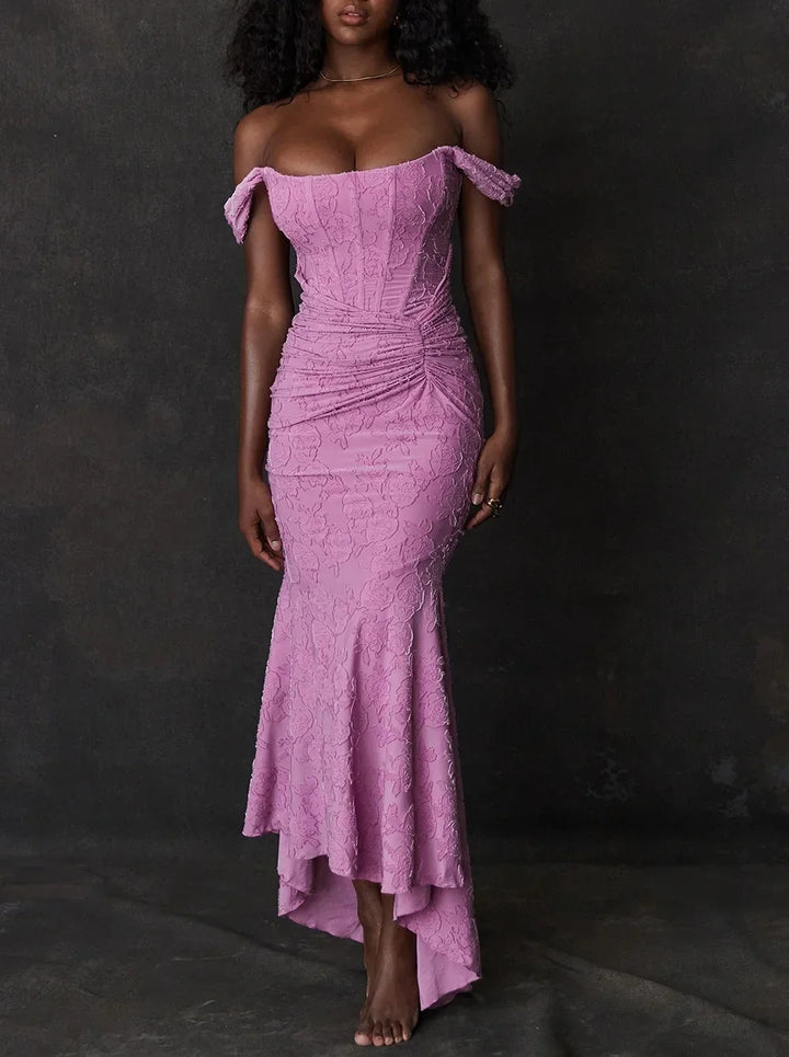 Wilma Ruched Lace Midi Evening Dress