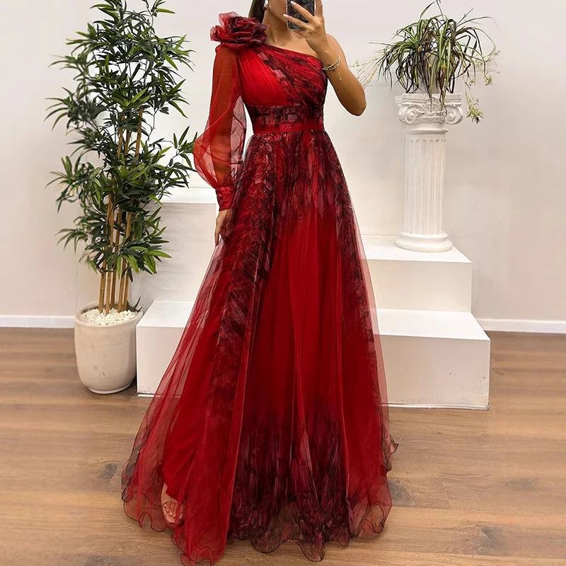 Anika Royal One-Shoulder Evening Gown