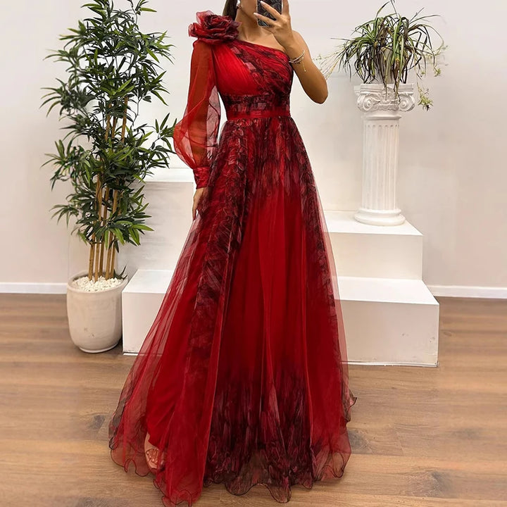 Anika Royal One-Shoulder Evening Gown