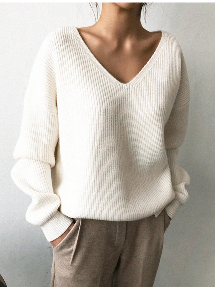 Ela V-Neck Ribbed Knit Sweater