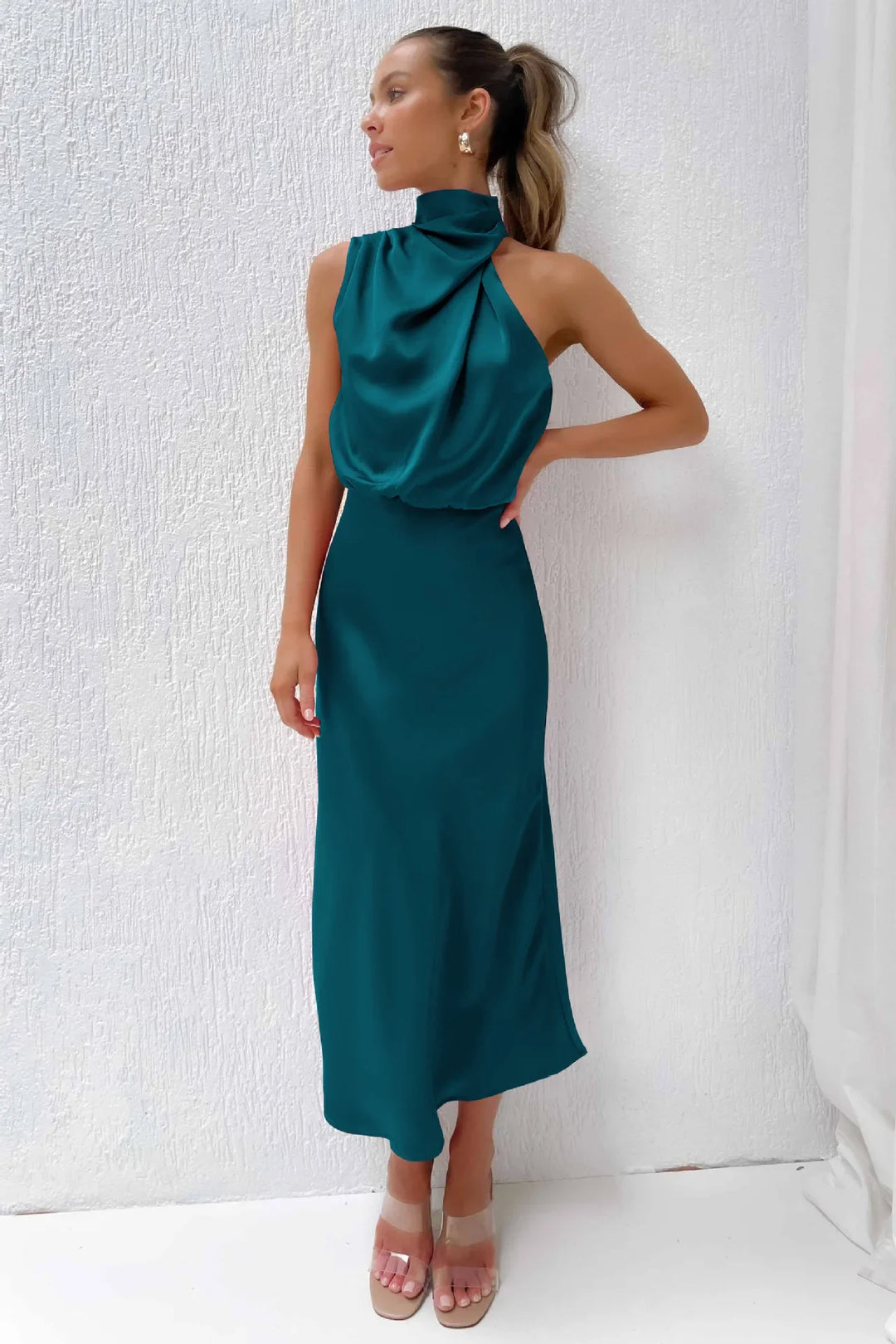 Lillibeth Elegant Halter Neck Midi Dress