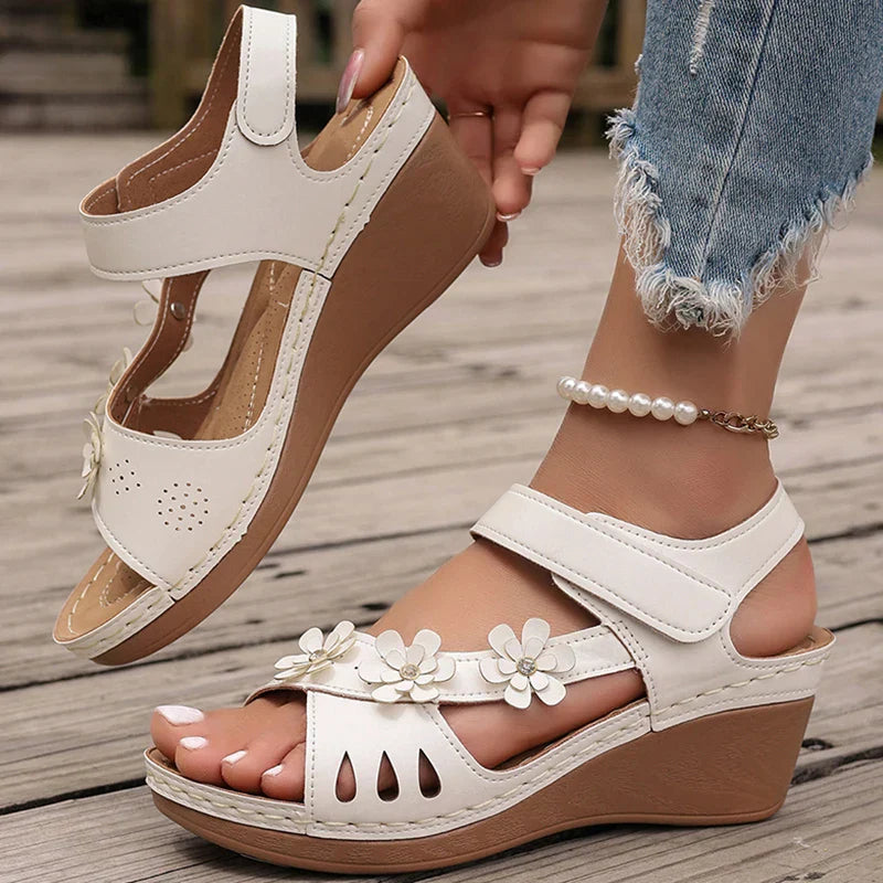 Elowen - Chic Floral Wedge Sandals