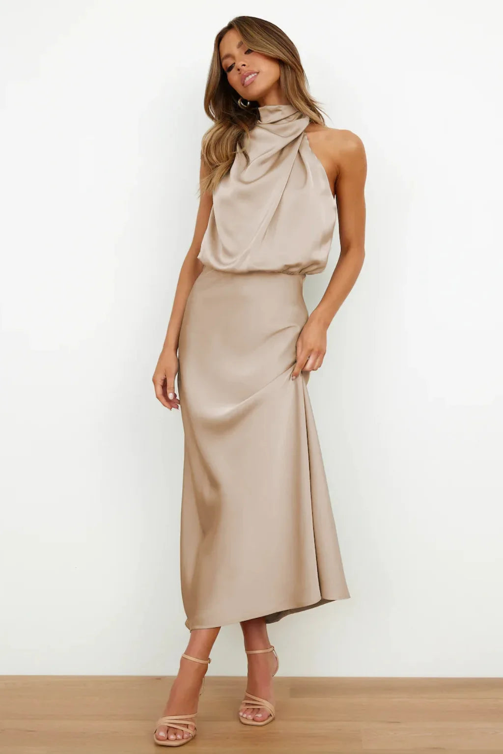 Lillibeth Elegant Halter Neck Midi Dress
