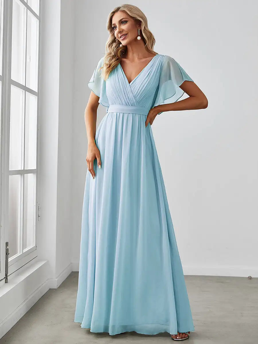 Chrishelle Chiffon Maxi Dress with Flutter Sleeves