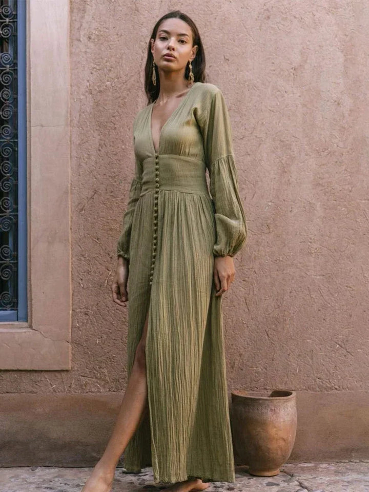 Erin Bohemian Button-Down Maxi Dress