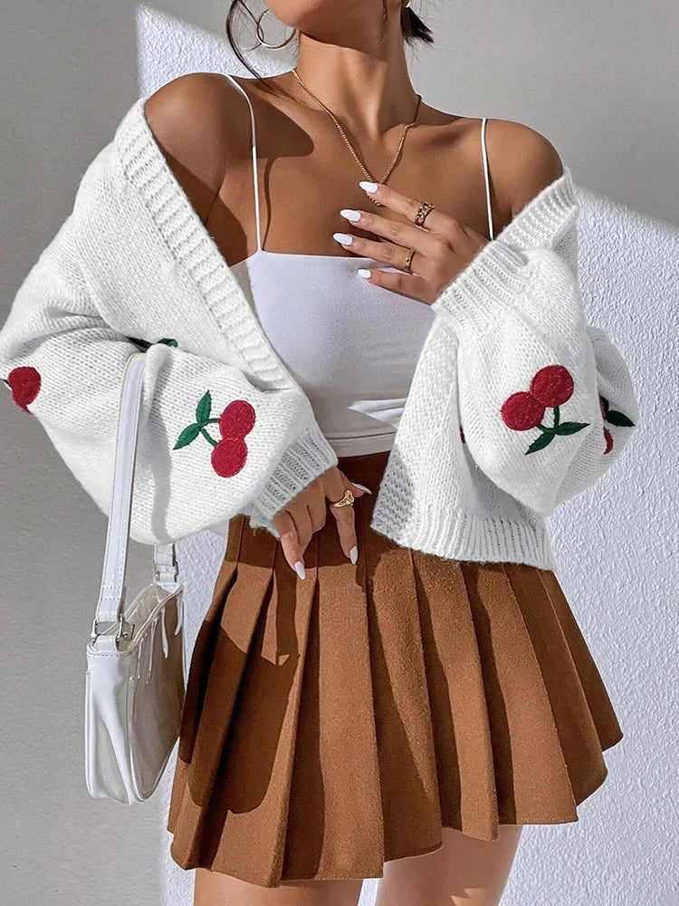 Nicci Cherry Embroidered Knit Cardigan