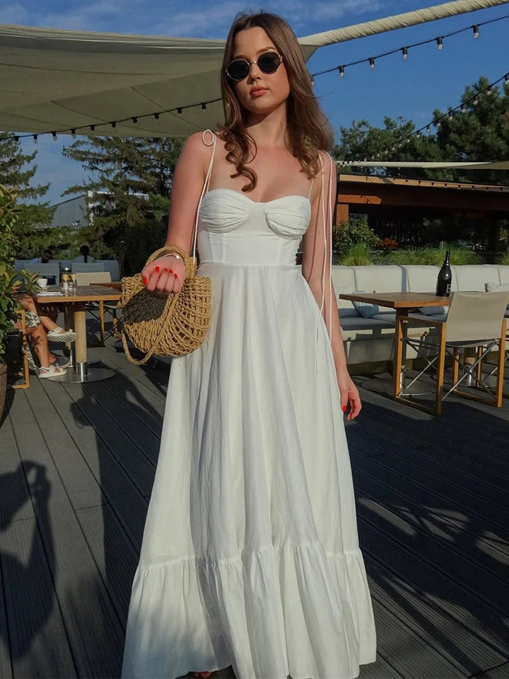 Miranda White Maxi Dress with Spaghetti Straps