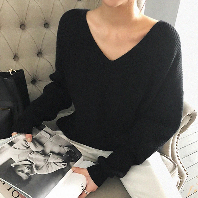 Ela V-Neck Ribbed Knit Sweater