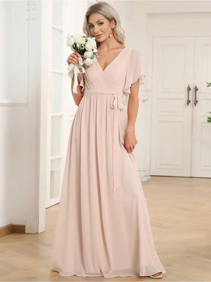 Chrishelle Chiffon Maxi Dress with Flutter Sleeves
