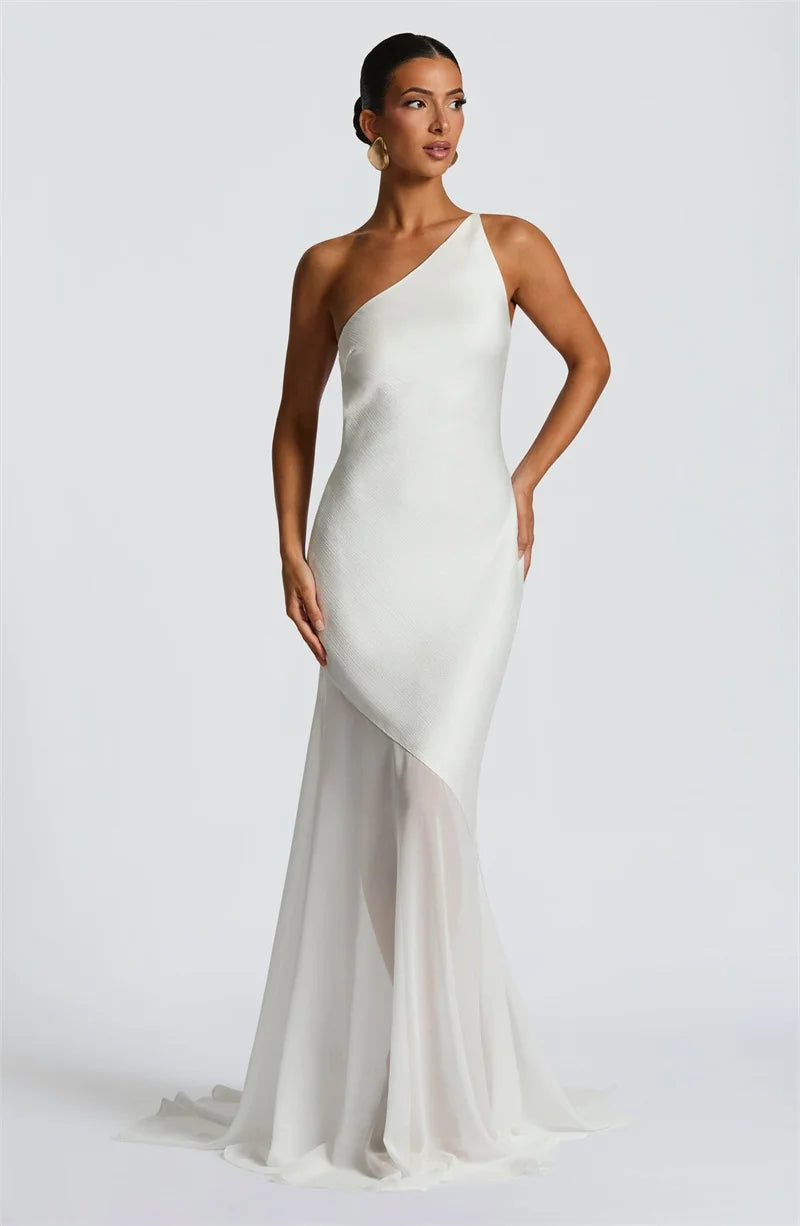Maddy One-Shoulder Yellow Evening Gown with Sheer Hem