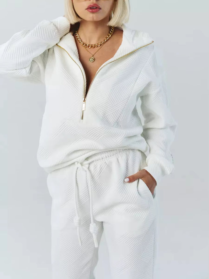 Rose Textured Zip-Up Lounge Set