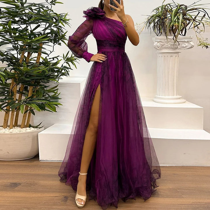 Anika Royal One-Shoulder Evening Gown