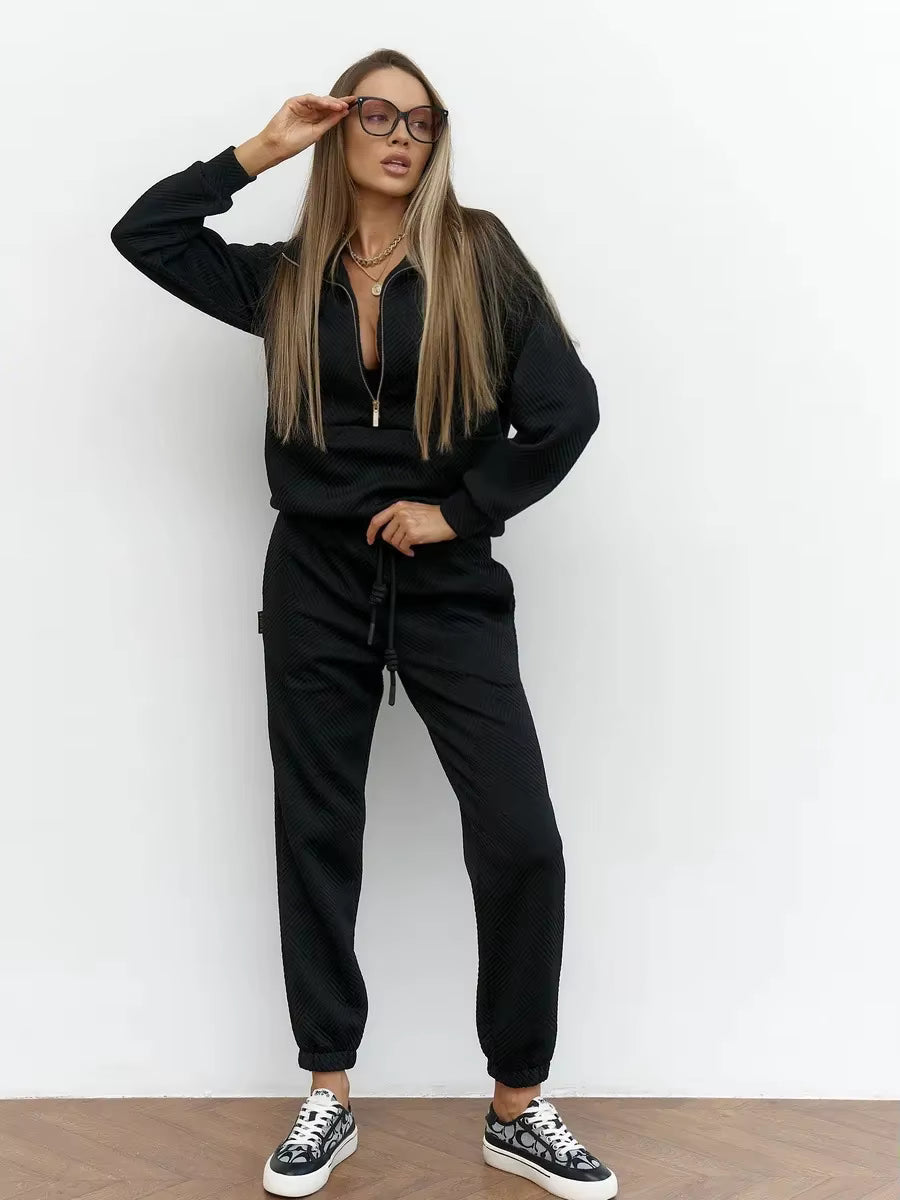 Rose Textured Zip-Up Lounge Set