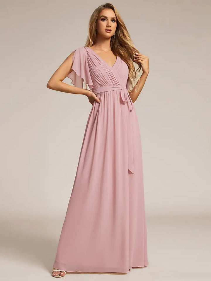 Chrishelle Chiffon Maxi Dress with Flutter Sleeves