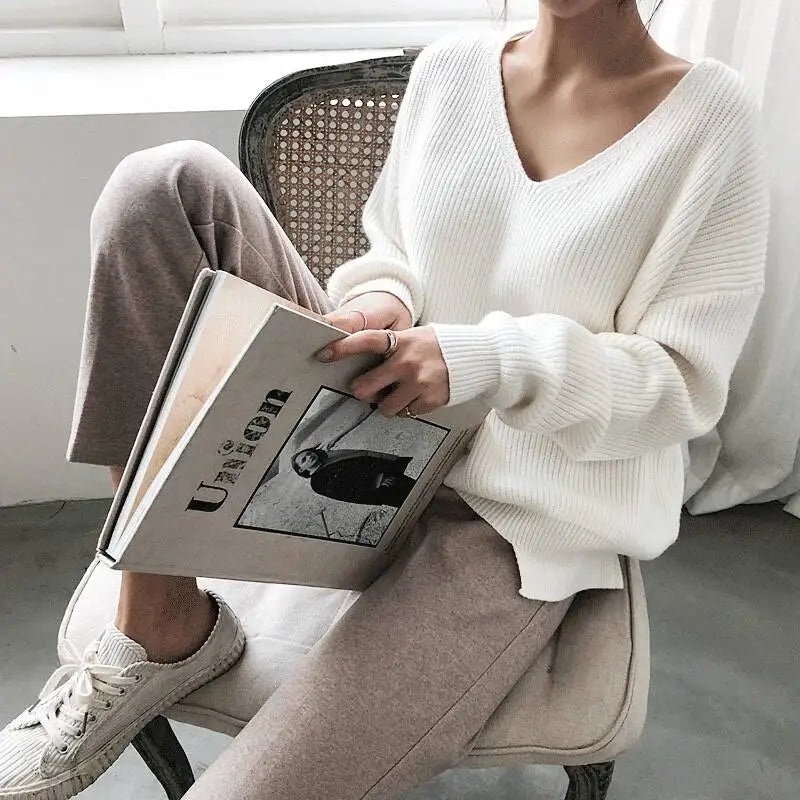 Ela V-Neck Ribbed Knit Sweater