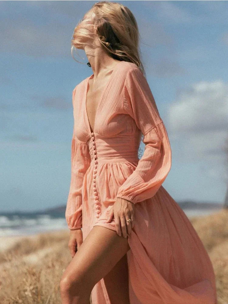 Erin Bohemian Button-Down Maxi Dress