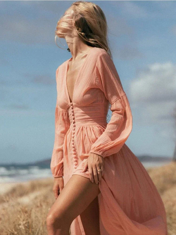 Erin Bohemian Button-Down Maxi Dress