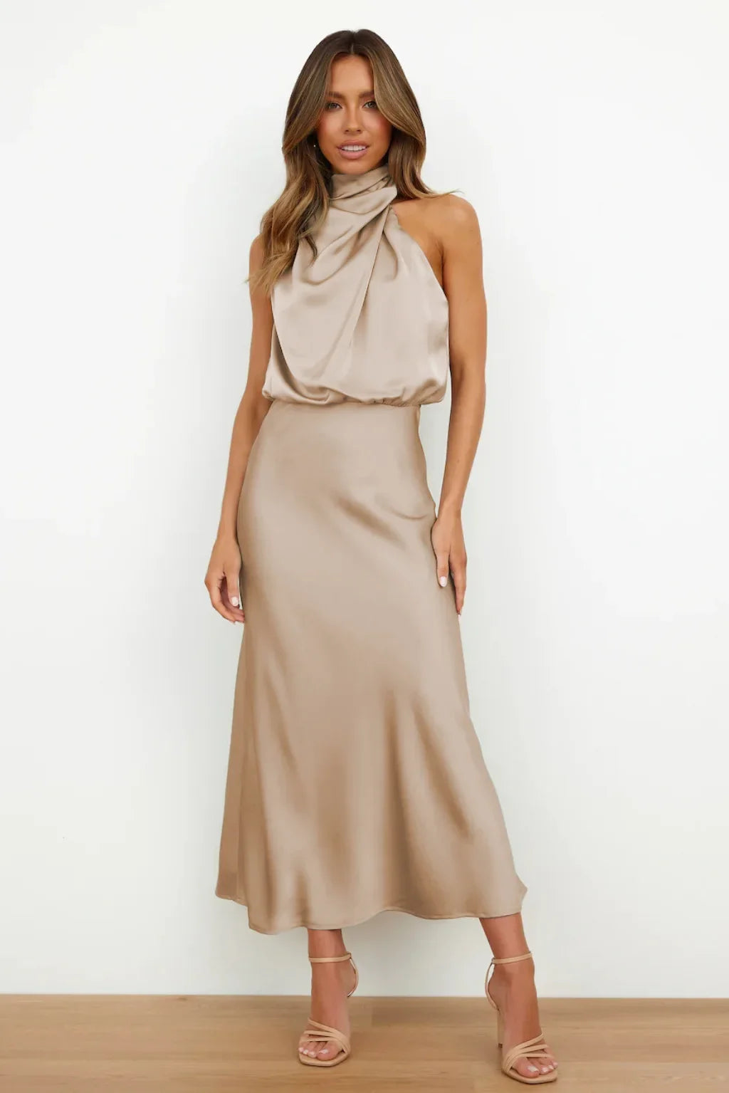 Lillibeth Elegant Halter Neck Midi Dress