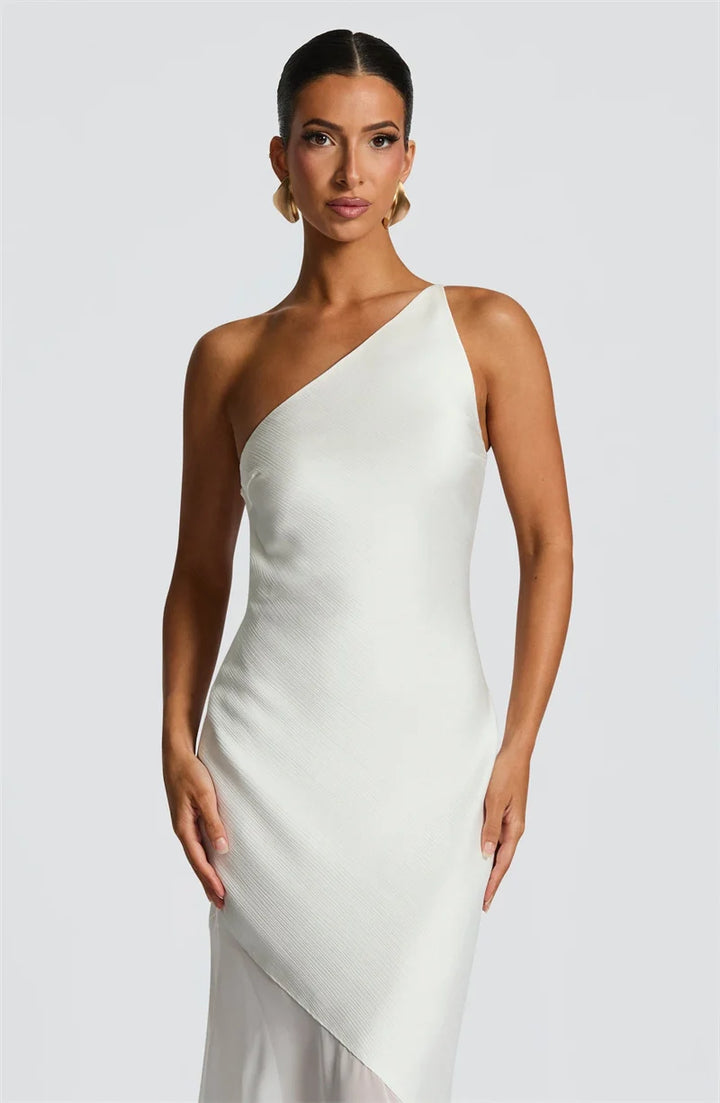 Maddy One-Shoulder Yellow Evening Gown with Sheer Hem