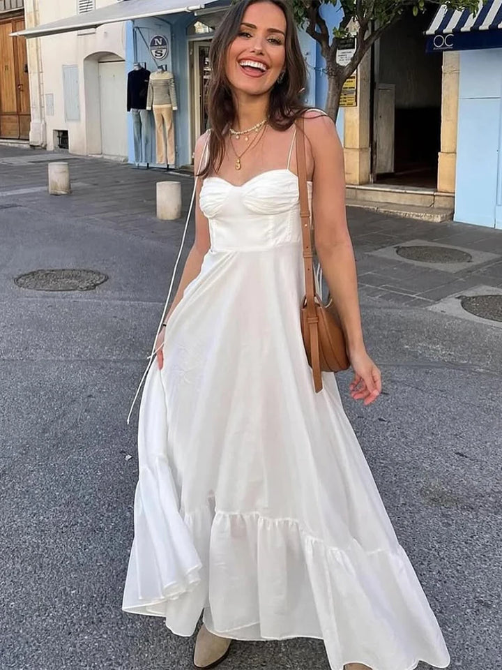 Miranda White Maxi Dress with Spaghetti Straps