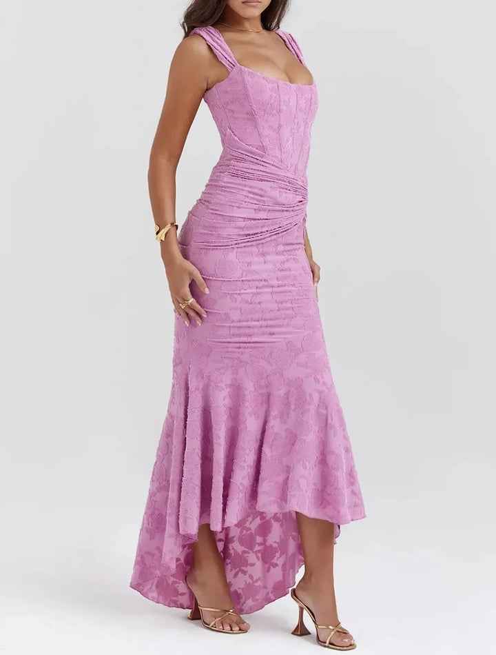 Wilma Ruched Lace Midi Evening Dress