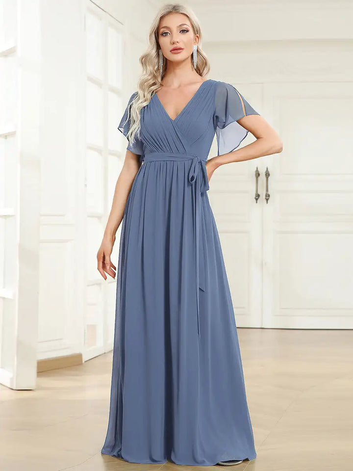 Chrishelle Chiffon Maxi Dress with Flutter Sleeves