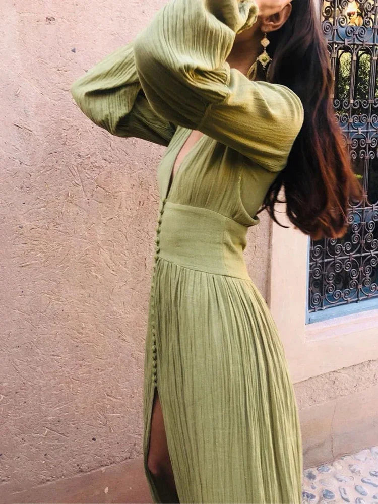 Erin Bohemian Button-Down Maxi Dress