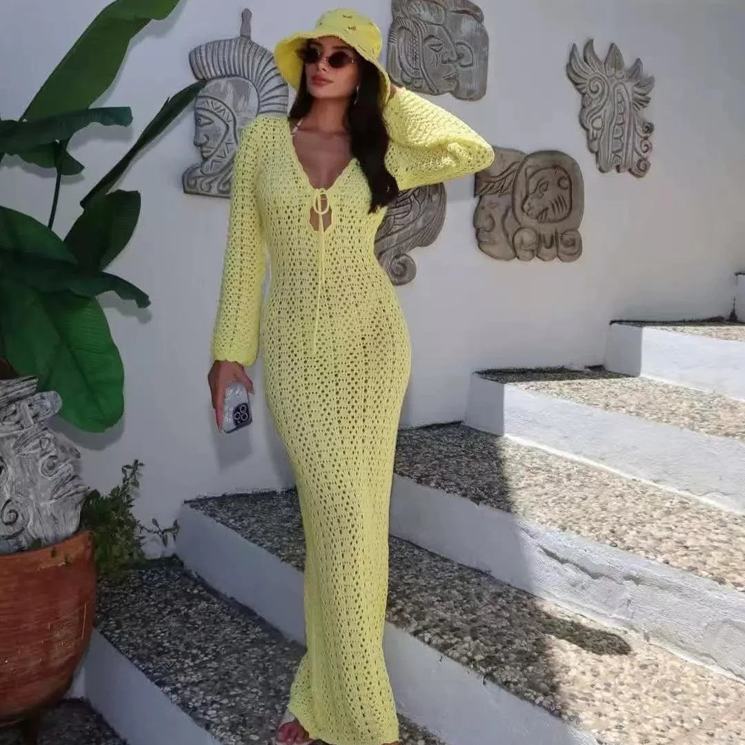 Melanie Long Sleeve Tie Front Beach Cover Up