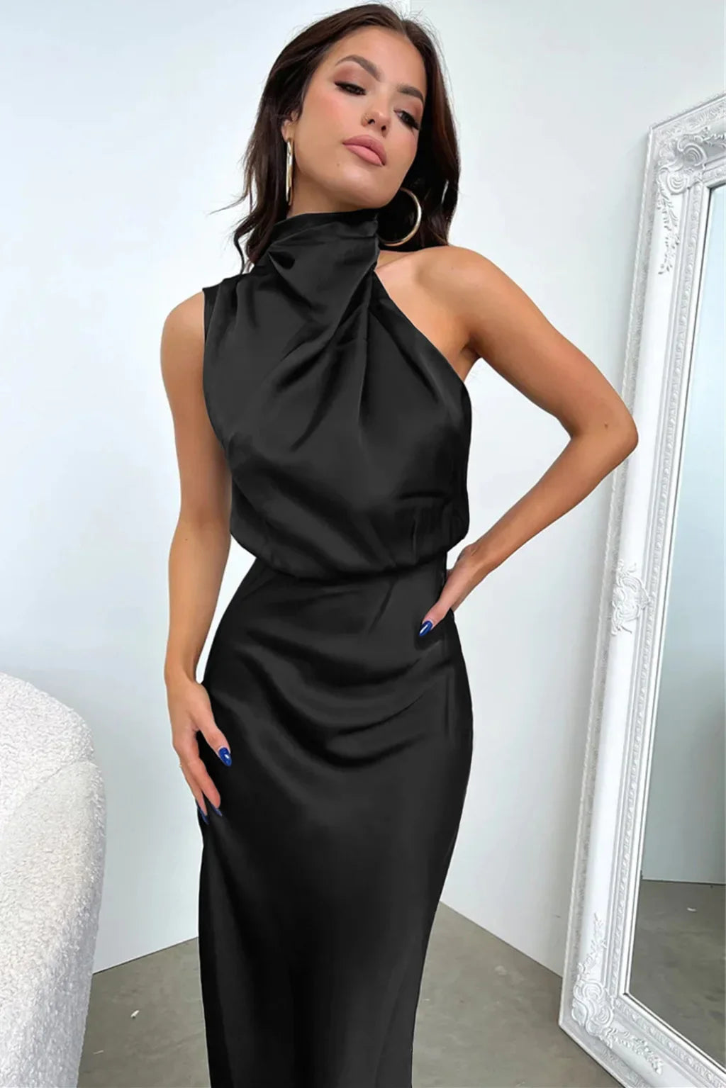 Lillibeth Elegant Halter Neck Midi Dress