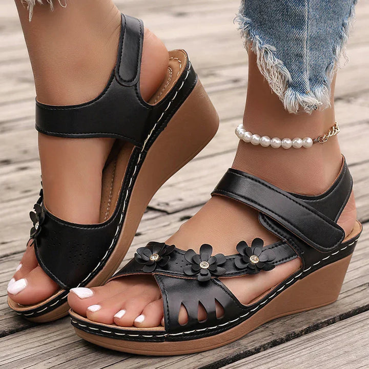 Elowen - Chic Floral Wedge Sandals