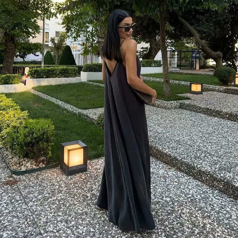 Chic Noir Maxi Slip Dress