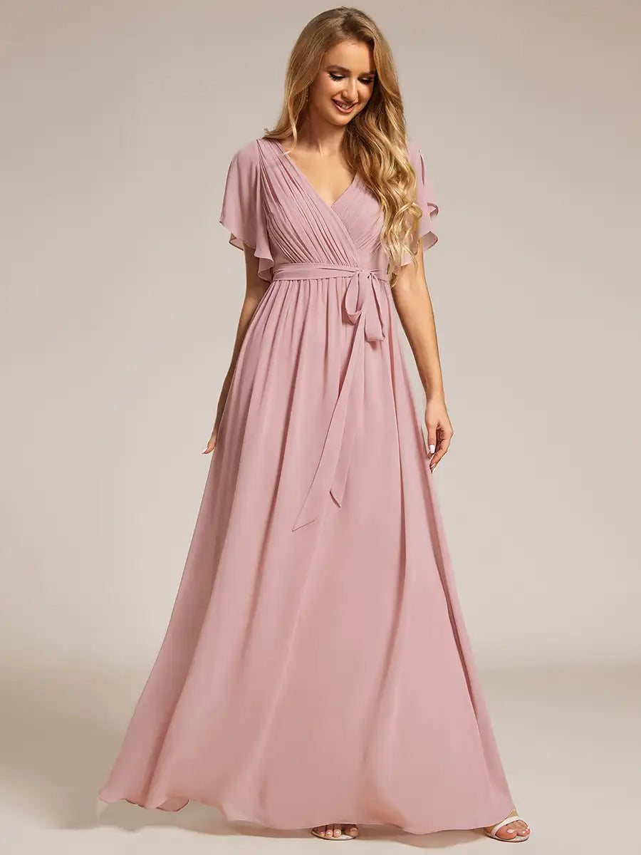 Chrishelle Chiffon Maxi Dress with Flutter Sleeves