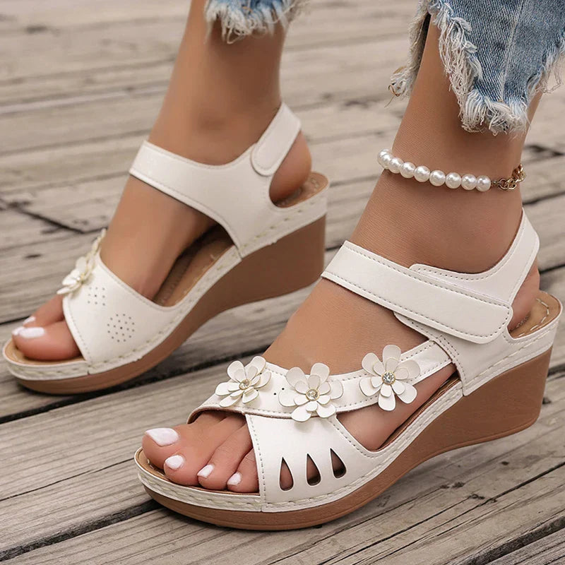 Elowen - Chic Floral Wedge Sandals