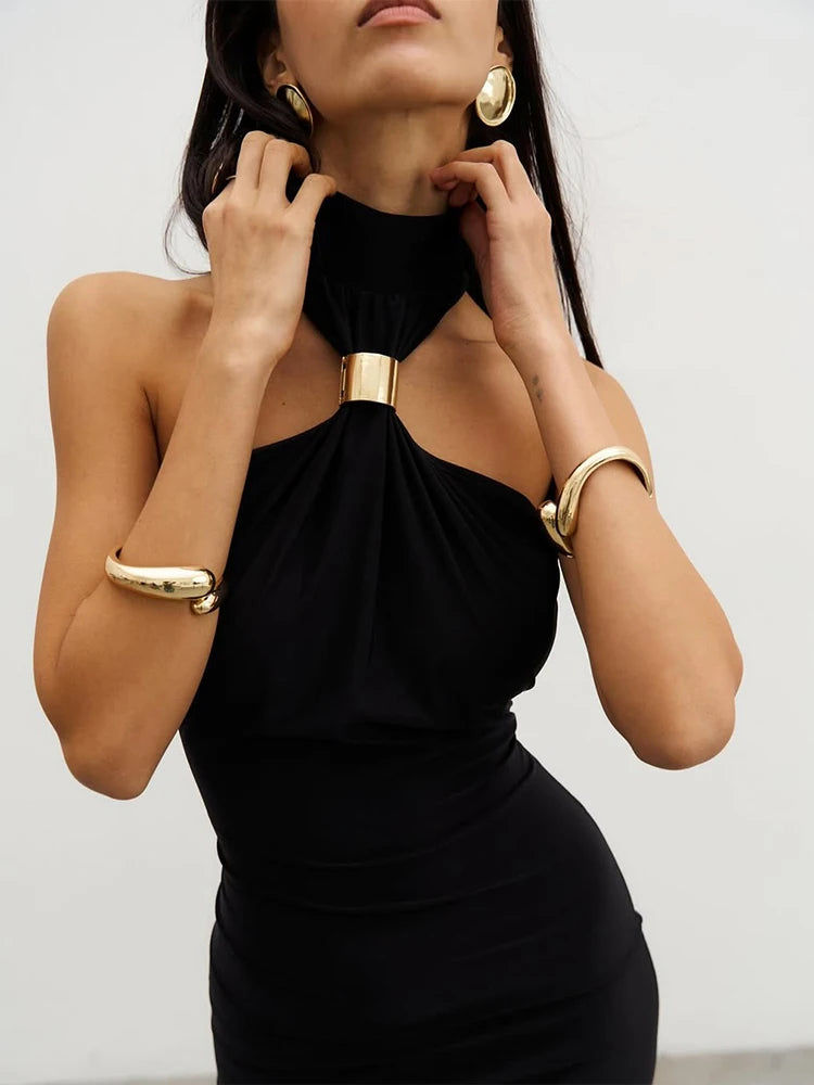 Stefanie Elegant Black Halter Neck Evening Gown
