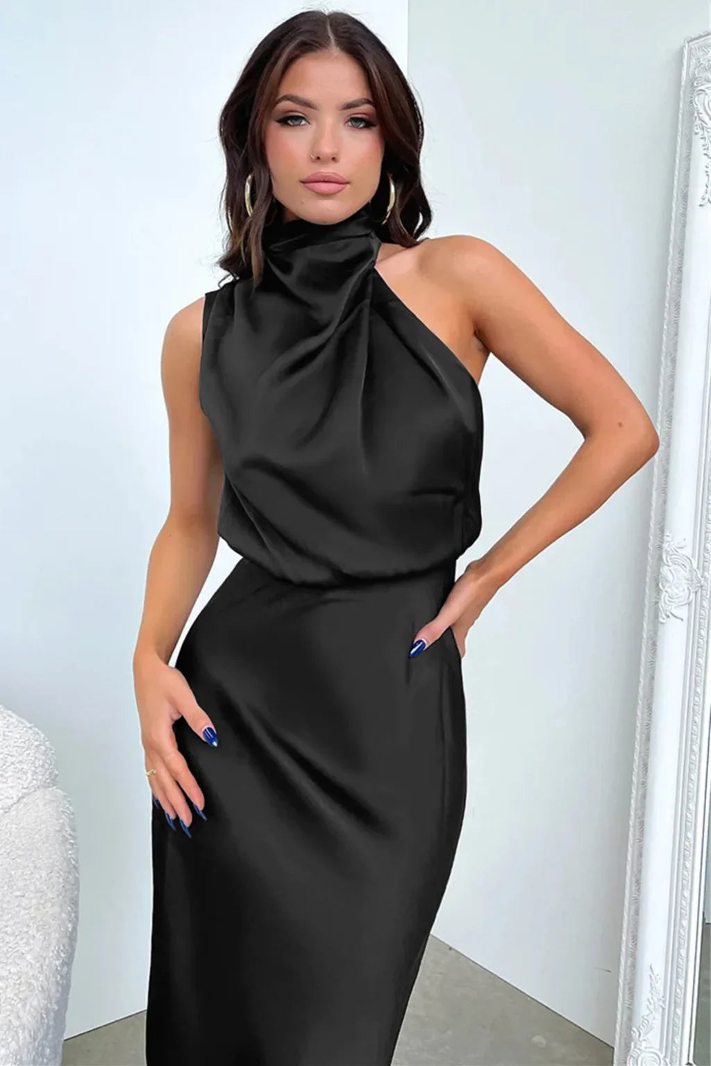 Lillibeth Elegant Halter Neck Midi Dress