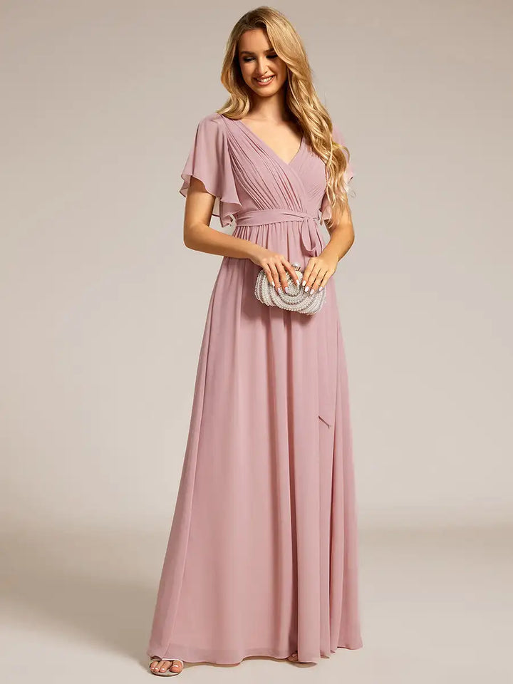Chrishelle Chiffon Maxi Dress with Flutter Sleeves