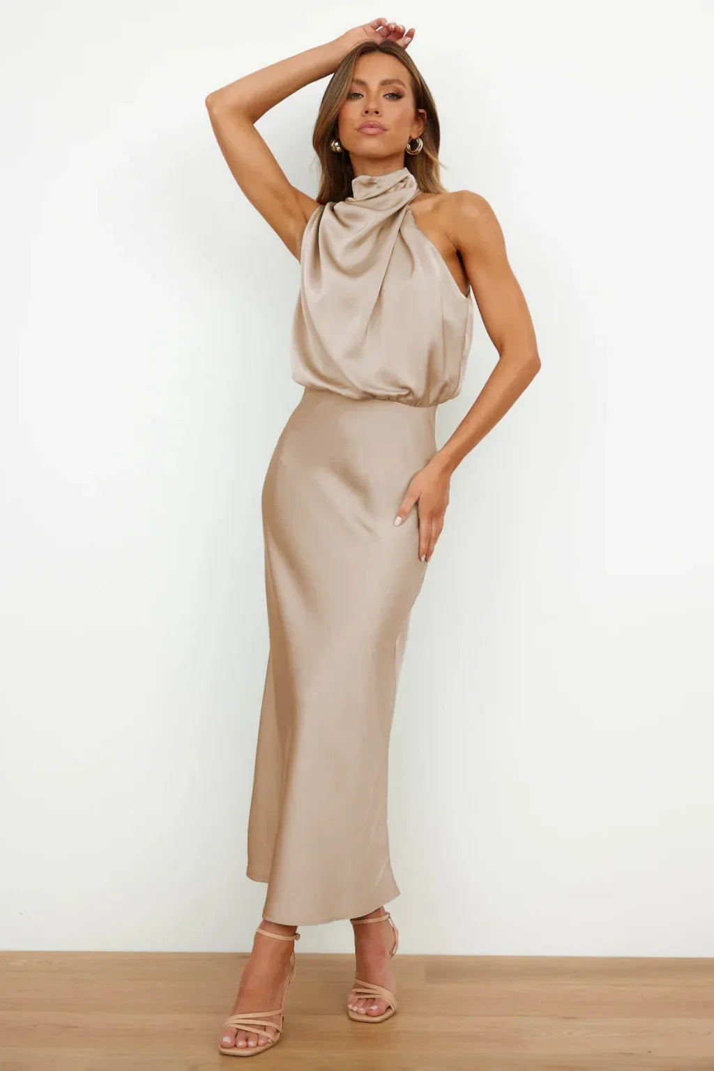 Lillibeth Elegant Halter Neck Midi Dress