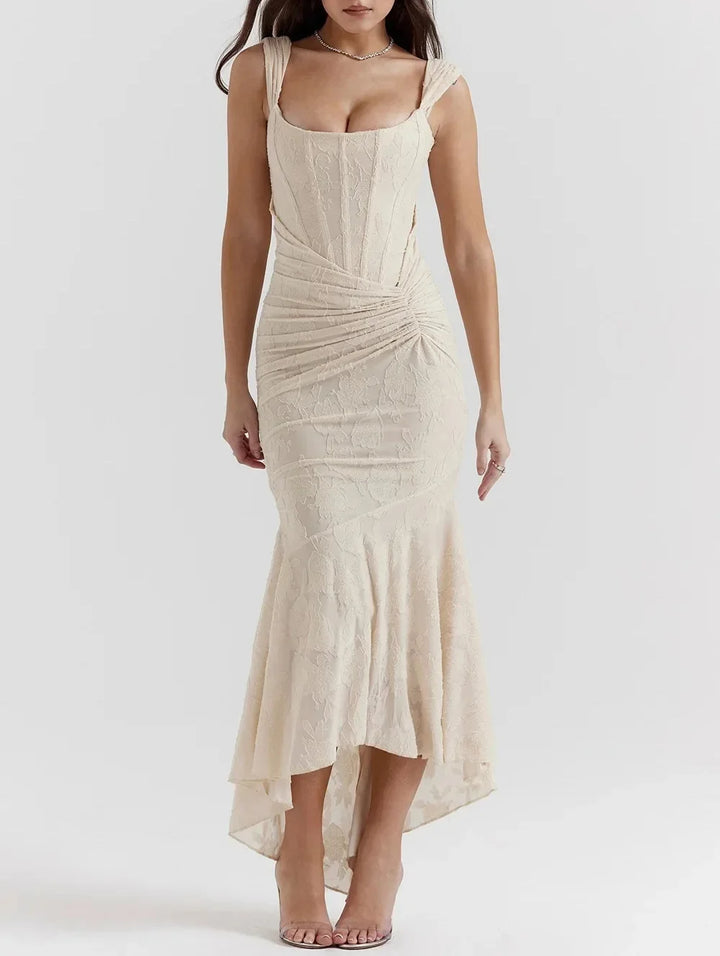 Wilma Ruched Lace Midi Evening Dress