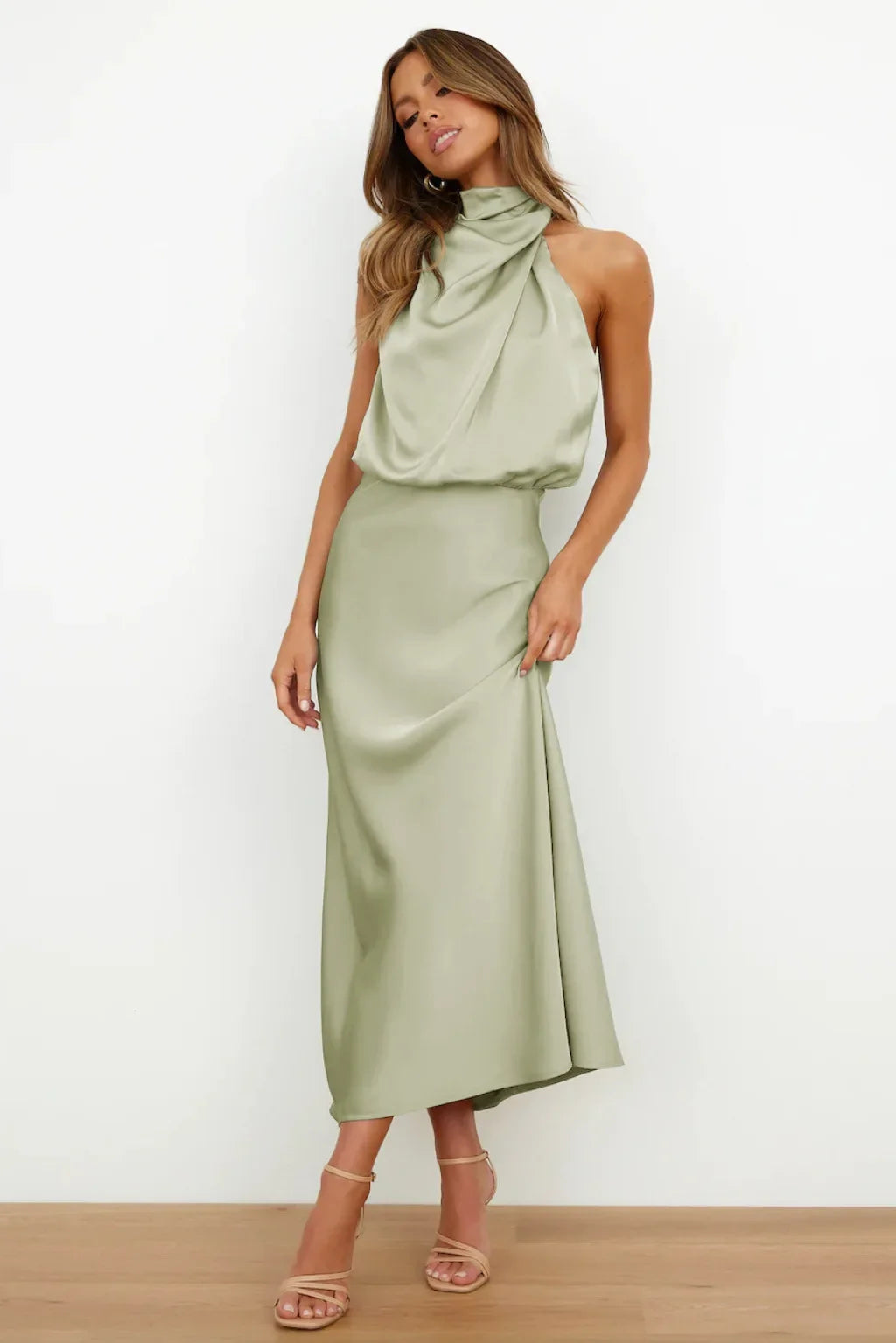Lillibeth Elegant Halter Neck Midi Dress