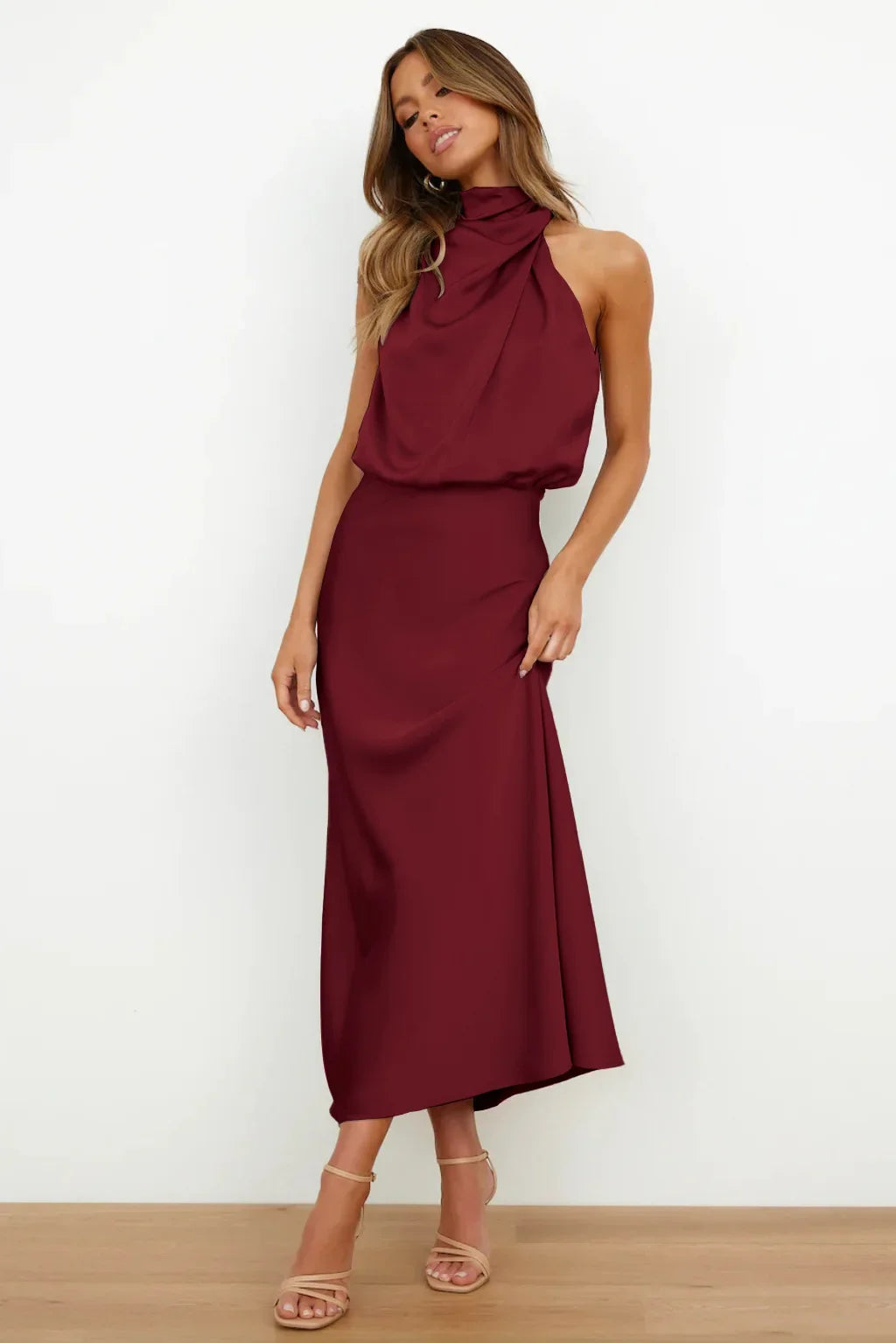 Lillibeth Elegant Halter Neck Midi Dress