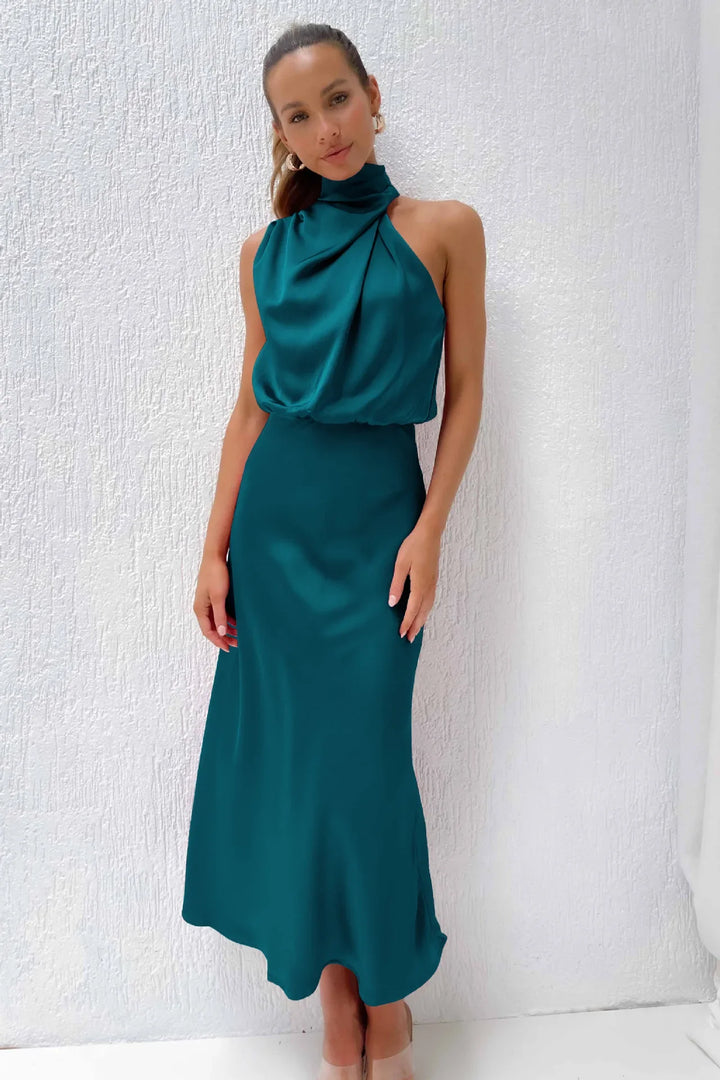 Lillibeth Elegant Halter Neck Midi Dress